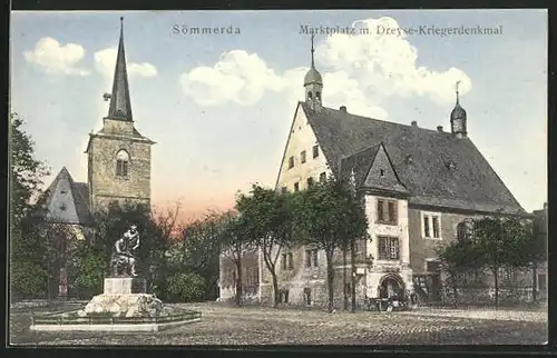 AK Sömmerda, Marktplatz und Dreyse-Kriegerdenkmal