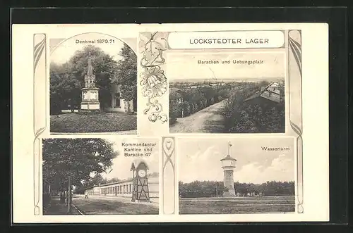 AK Lockstedter Lager, Denkmal, Baracken und Wasserturm