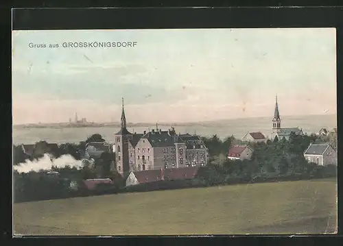 AK Grosskönigsdorf, Ortsansicht mit Kirche