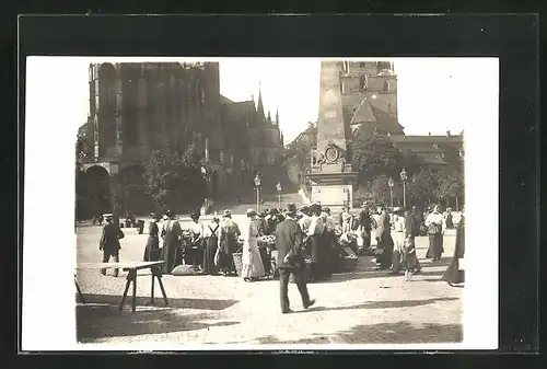 Foto-AK Erfurt, Markttag am Dom 1910