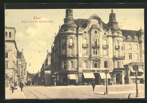 AK Erfurt, Hotel Erfurter Hof mit Bahnhofsplatz