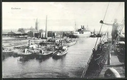 AK Cuxhaven, Dampfer im Hafen