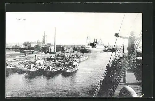 AK Cuxhaven, Hafen mit Dampfern
