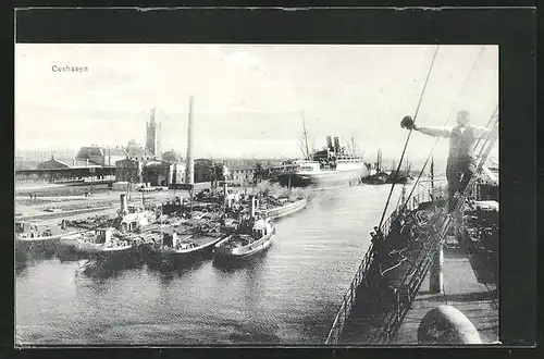 AK Cuxhaven, Blick auf die Dampfer