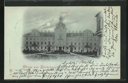 Mondschein-AK Bückeburg, Schloss im Mondlicht