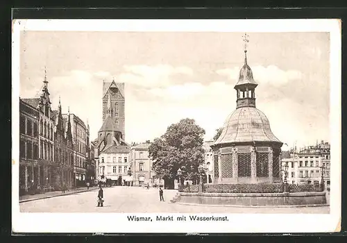 AK Wismar, Markt mit Wasserkunst