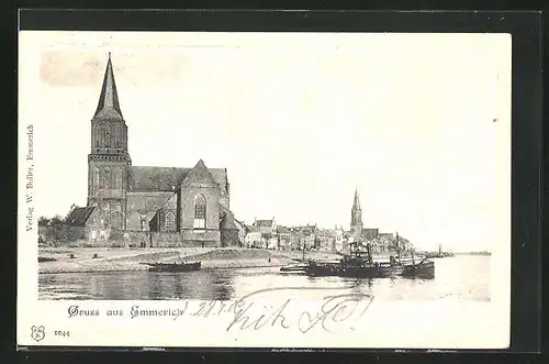 AK Emmerich a. Rhein, Blick auf die Kirche, Dampfer