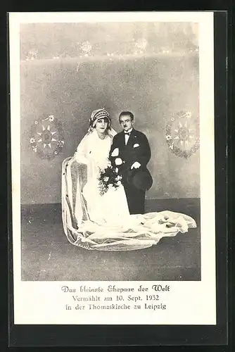 AK Leipzig, Kleinstes Ehepaar der Welt, vermählt am 10.9.1932 in der Thomaskirche, Liliputaner