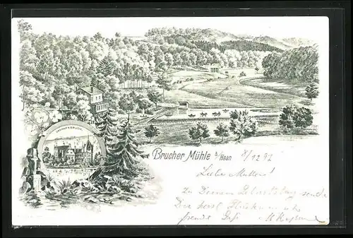 Lithographie Haan, Gasthof Brueher Mühle, Casparsbruch