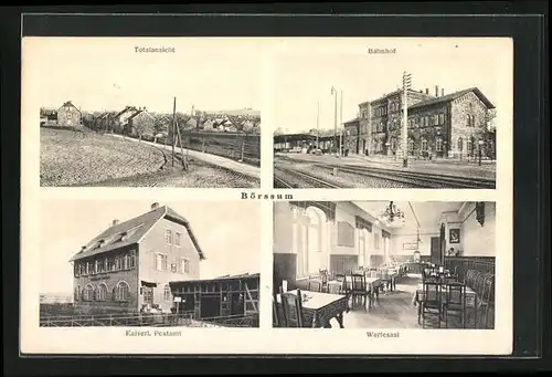 AK Börssum, Bahnhof mit Wartesaal, Kaiserliches Postamt, Totalansicht