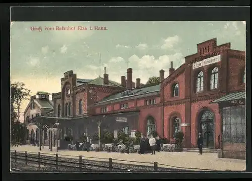 AK Elze i. Hann., Bahnhof mit Aussencafé