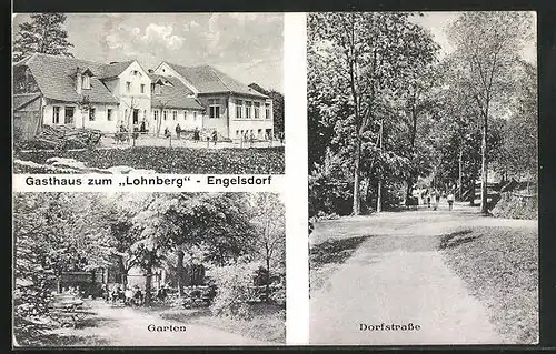AK Engelsdorf, Gasthaus zum Lohnberg, Dorfstrasse im Sommer, Gartencafé