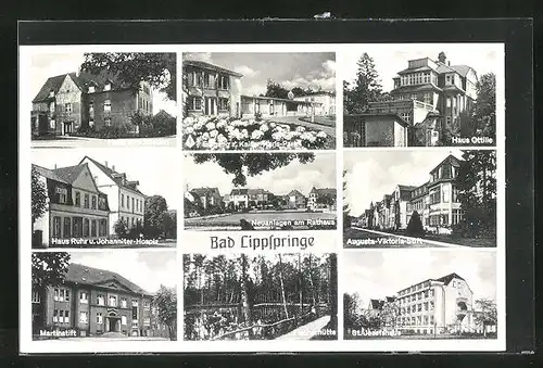 AK Bad Lippspringe, Hotel Waldfrieden, Haus Ottilie und die Fischerhütte