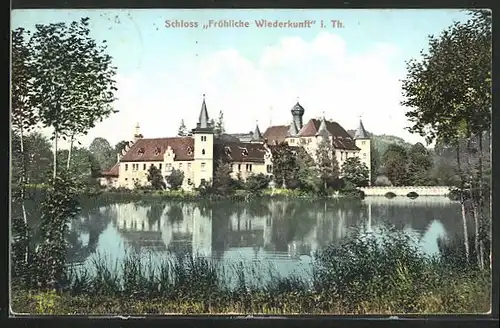 AK Wolfersdorf, Seeblick auf das Schloss Fröhliche Wiederkunft