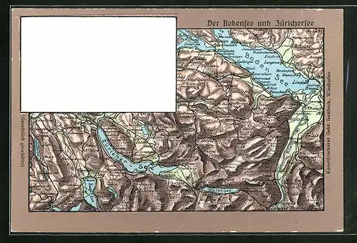 Relief-AK Landkarte vom Bodensee und Zürichersee