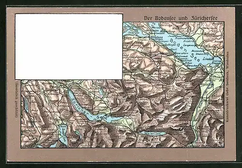 Relief-AK Landkarte vom Zürichersee und Bodensee