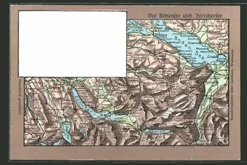 Relief-AK Landkarte vom Zürichersee und Bodensee