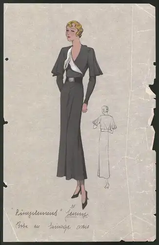 Modeentwurf Art Deco 1934, Blondine im Rückenfreien Abendkleid, Lithographie Atelier Bachwitz, Wien
