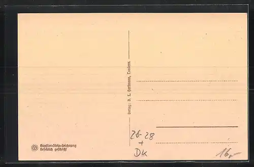 Steindruck-AK Tondern, Wolfstrasse mit Pferde-Fuhrwerk