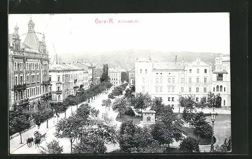 AK Gera-R., Adelheidstrasse mit Hotel und Denkmal