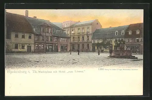 AK Blankenburg i. Th., Marktplatz mit Hotel zum Löwen