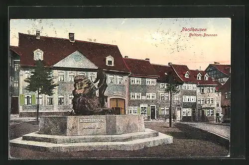 AK Nordhausen, Strassenpartie am Baltzer-Brunnen