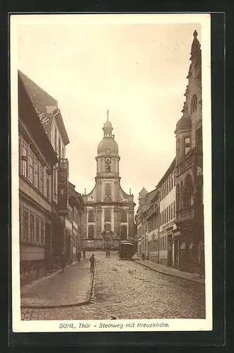 AK Suhl /Thür., Steinweg-Strasse mit Kreuzkirche