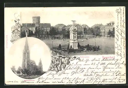 AK Remscheid, Lutherkirche und Kaiserplatz mit Denkmal