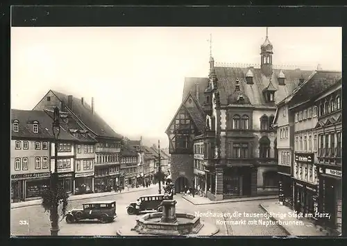 AK Nordhausen a. H., Kornmarkt mit Neptunbrunnen