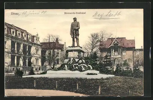 AK Zittau, Blick auf das Bismarck-Denkmal