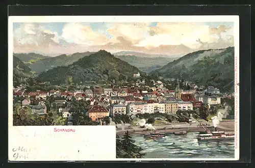 Künstler-AK Schandau, Blick auf den Ort