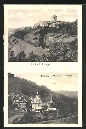 AK Solingen, Die Schloss Burg und Conditorei und Cafe Emil Holthaus