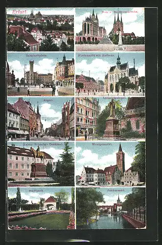 AK Erfurt, Fischmarkt, Stadtpark, Anger und Wenigemarkt