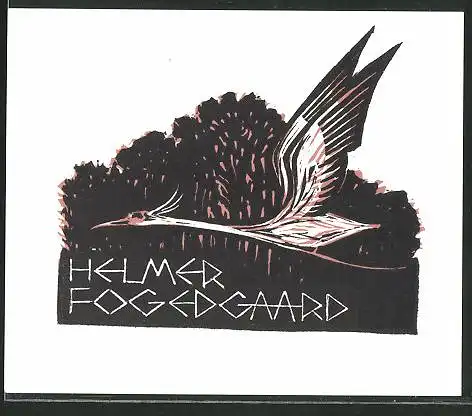 Exlibris Helmer Fogedgaard, Vogel Reiher