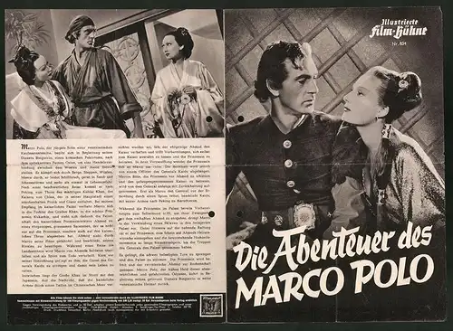 Filmprogramm IFB Nr. 834, Die Abenteuer des Marco Polo, Gary Cooper, Sigrid Gurie, Basil Rathbone, Regie Archie Mayo