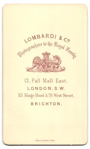 Fotografie Lombardi & Co., London, 13 Pall Mall East, Portrait Gentleman mit Koteletten & Walross-Bart