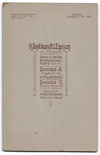 Fotografie Klinkhardt & Eyssen, Dresden-A, Pragerstrasse 56, Portrait bürgerliche Dame mit Hochsteckfrisur