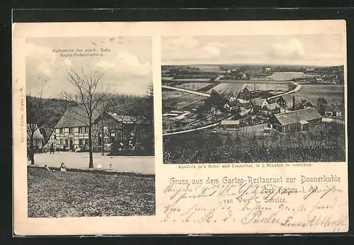 AK Hagen i. W., Garten-Restaurant zur Donnerkuhle, Ausblick in`s Ruhr- und Lennethal