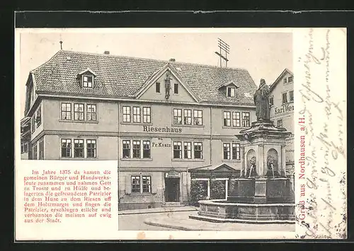 AK Nordhausen a / H., Riesenhaus mit Brunnen