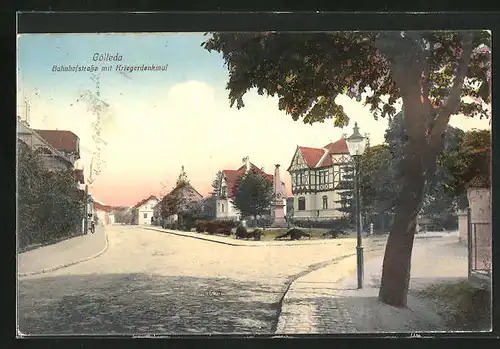 AK Cölleda, Bahnhofstrasse mit Kriegerdenkmal