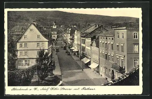 AK Bleicherode a. H.,  Strasse mit Rathaus