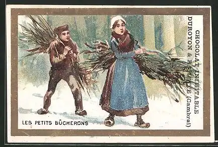 Sammelbild Chocolat Inimitable Duroyon, les Petits Bucherons, Bauern mit gesammeltem Feuerholz
