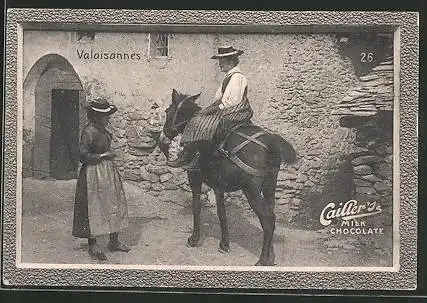 Sammelbild Chocolat F. L. Cailler, Valaisannes, Bäuerinnen in Tracht mit Pferd