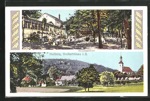 AK Grossschönau, Musikpavillion vom Restaurant Hutberg, Ortsansicht