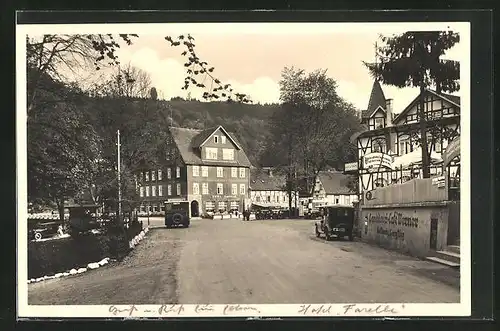 AK Treseburg i. Harz, Hauptplatz mit Hotel Forelle und Cafe Werner