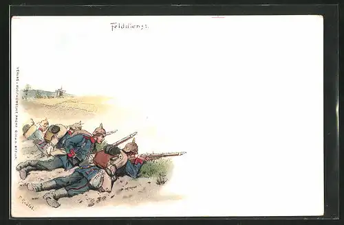 Künstler-AK Richard Knoetel: Soldaten mit Pickelhaube beim Felddienst