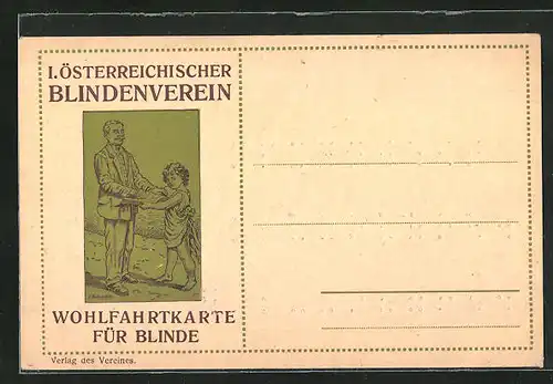 AK Wohlfahrtkarte für Blinde, I. Österreichischer Blindenverein, Blinder liest Blindenschrift