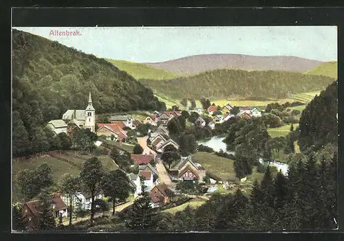 AK Altenbrak, Ortsansicht mit Kirche und Waldpanorama