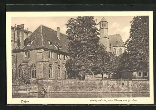 AK Erfurt, Predigerkirche vom Wasser aus gesehen