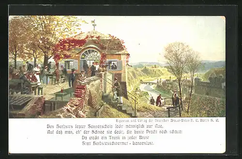 Künstler-AK Zeno Diemer: Bierterrasse mit Blick auf herbstliche Landschaft